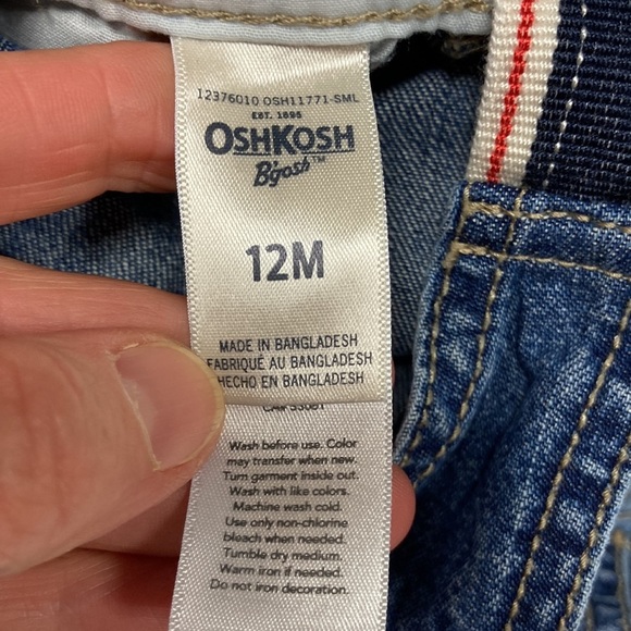 Oshkosh 12m denim blue jean overalls red white blue canvas straps - Picture 6 of 8